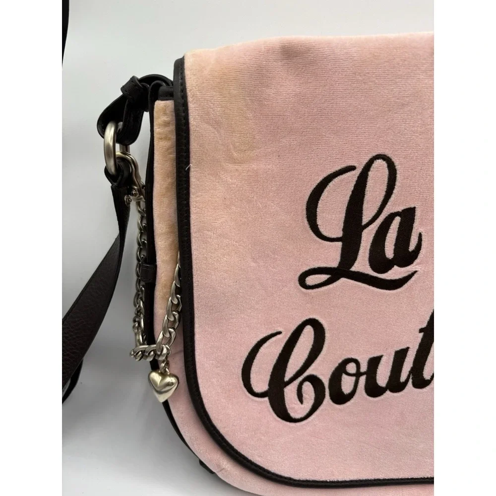 Juicy Couture Vintage Pink Messenger‎ Bag La Couture Velour Dangle Charm
